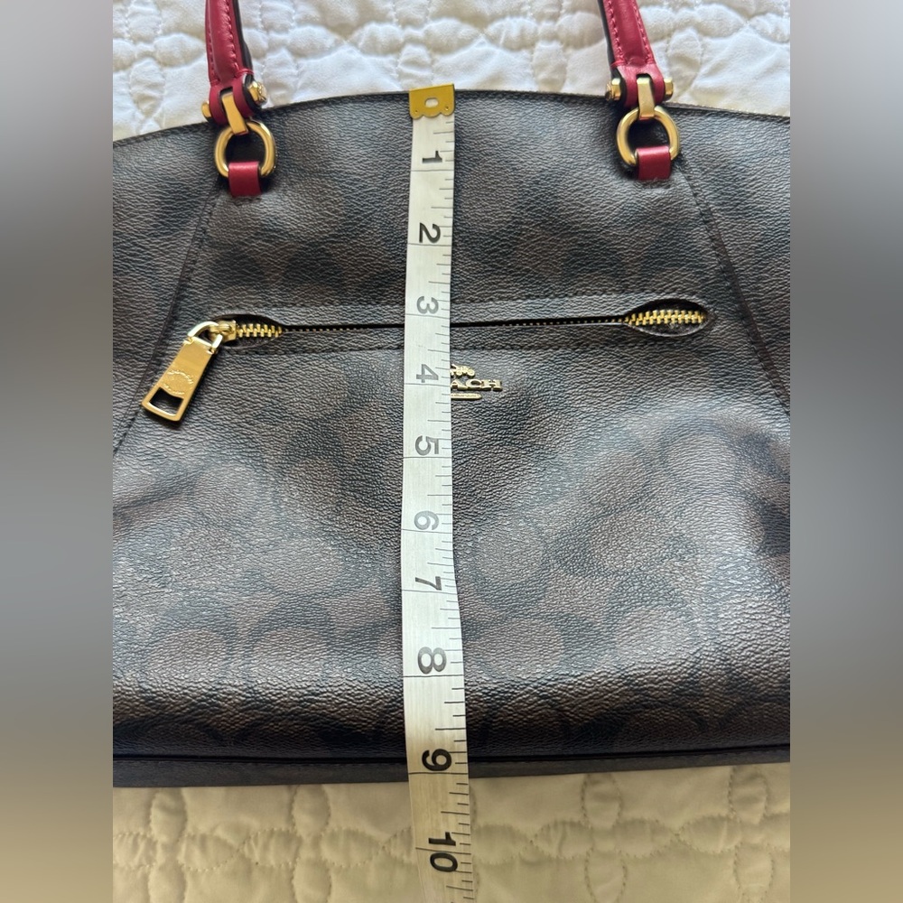 Coach Prairie Satchel Brown Signature Tote with Red Handles Crossbody *READ* - Picture 10 of 11